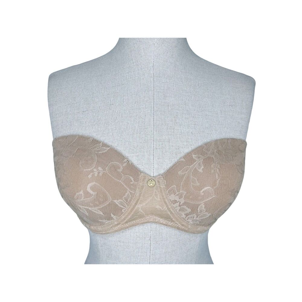 Natori Calais Strapless Bra sz 32D * Beige Nude Neutral Underwire Molded Cups